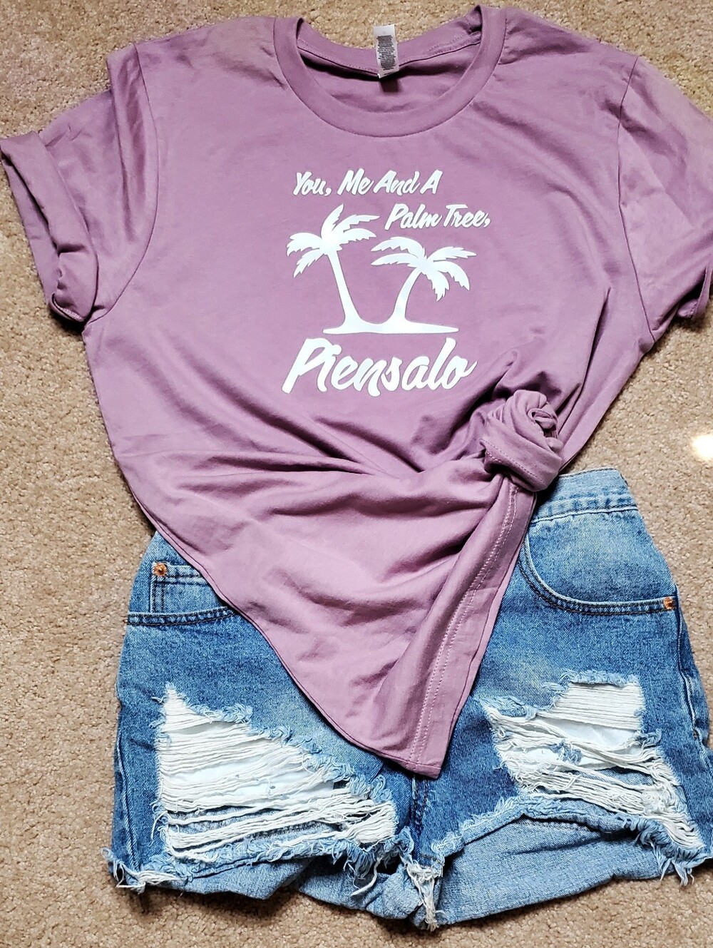 Lilac Graphic Tee with White Palm Print